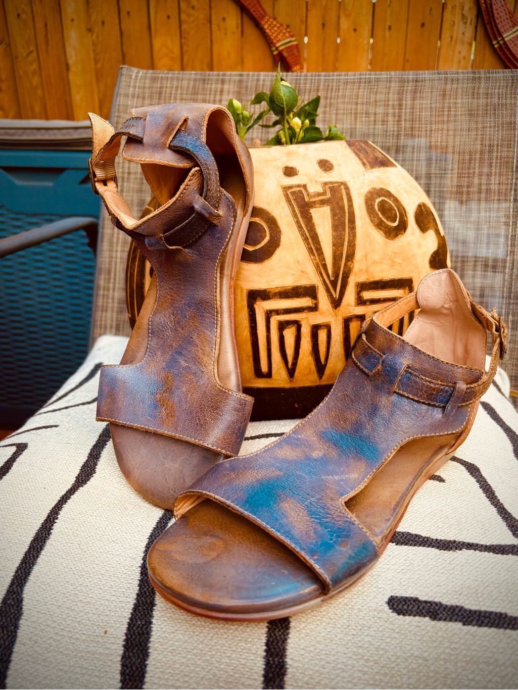 Bed Stu Blue Brown Distressed Leather Sandals